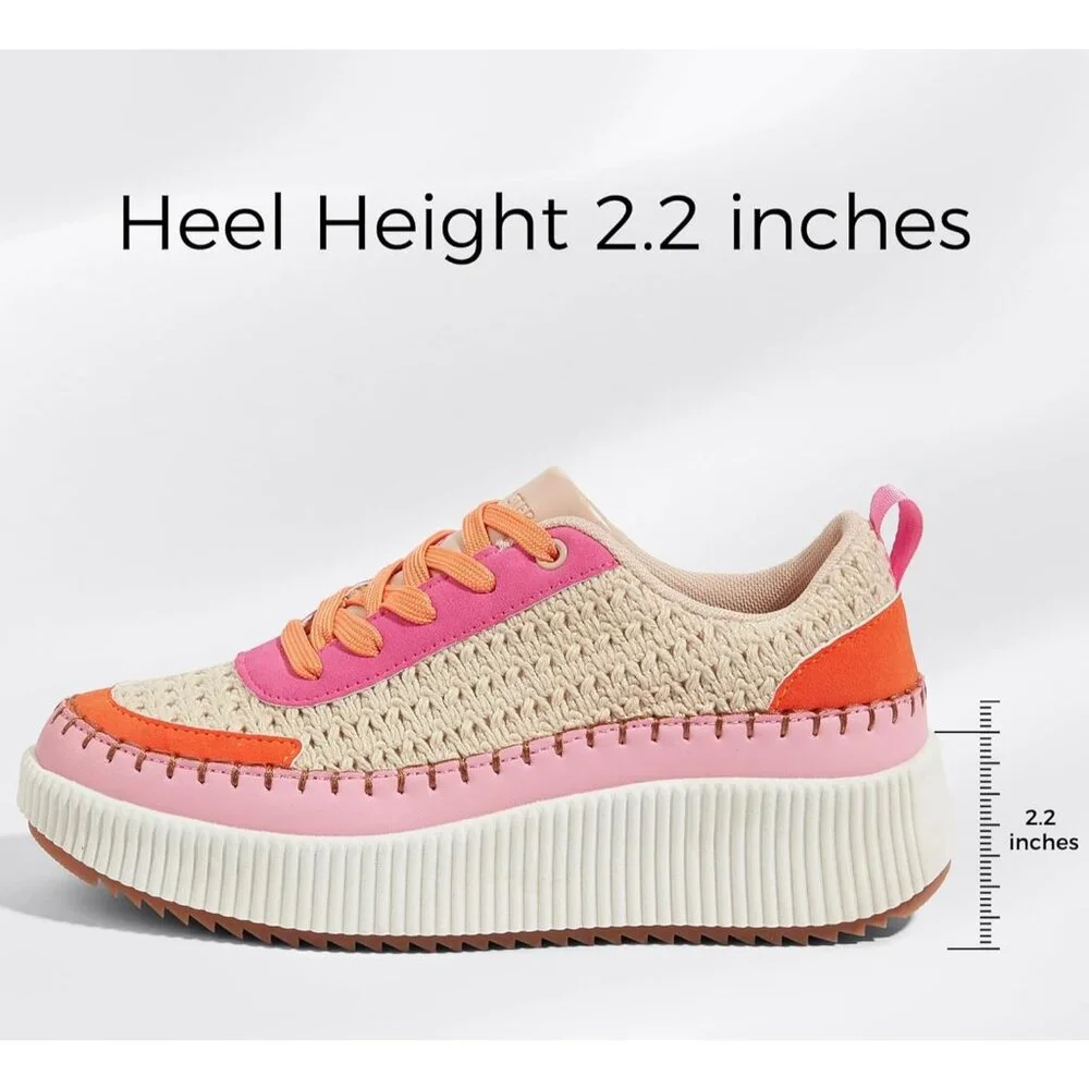 Lucky Step Women's Pink Orange Platform Sneakers Rhinestone Fashion Chunky Shoes - Picture 4 of 6
